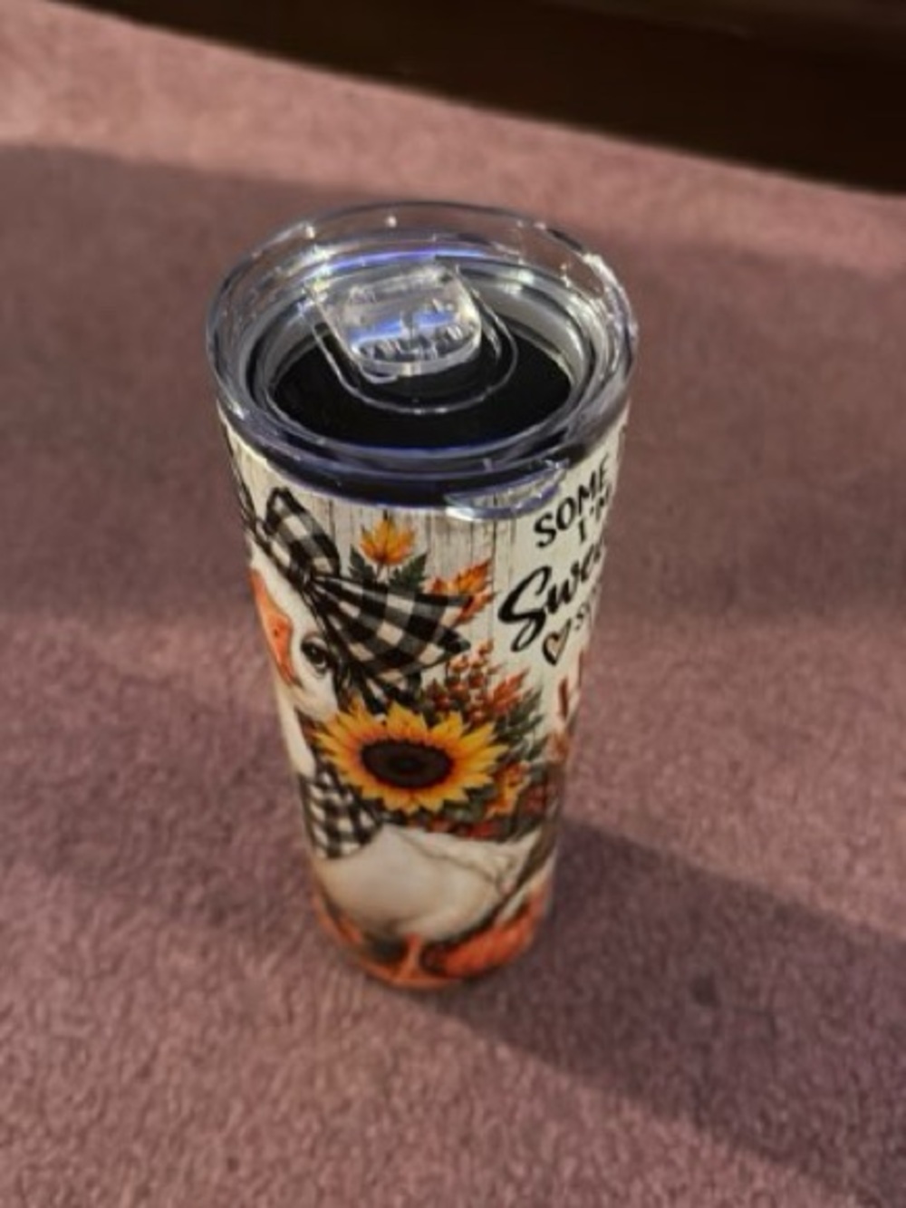 Sunflower Goose Insulated Travel Tumbler - White. 20 oz skinny.